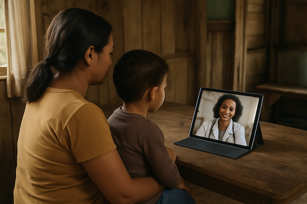 Telemedicine consultation with rural family